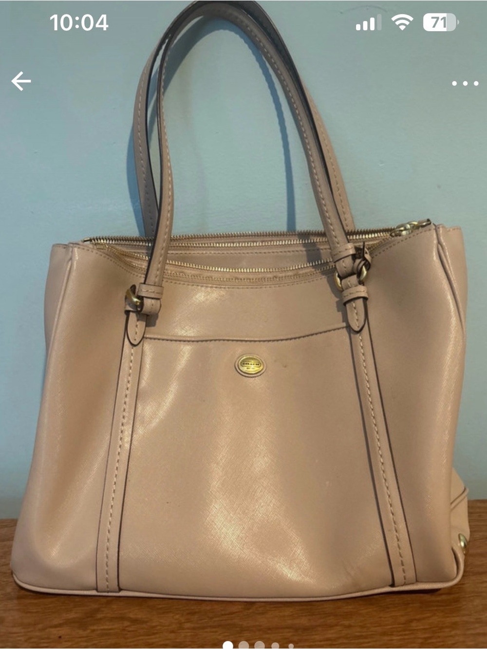 Coach Taupe Leather Shoulder Bag with Gold Hardware
